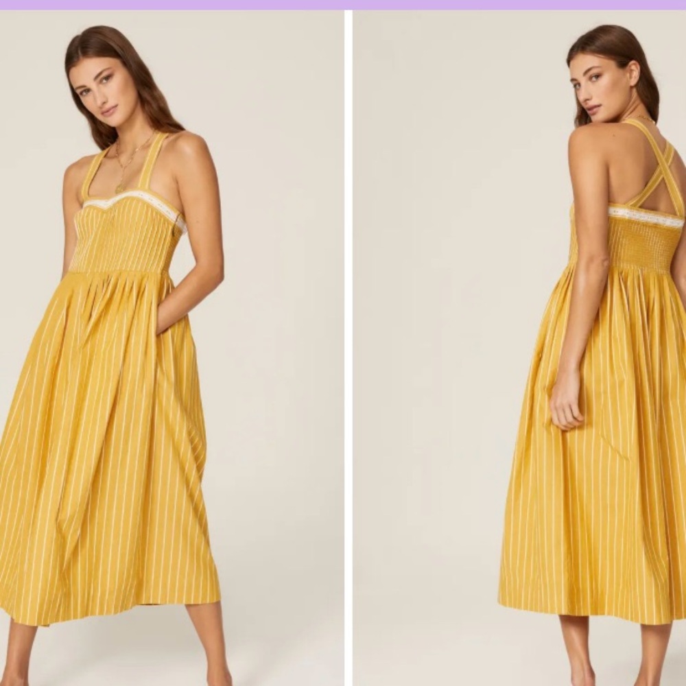 THE GREAT. Yellow Striped Midi Sundress - Picture 1 of 5